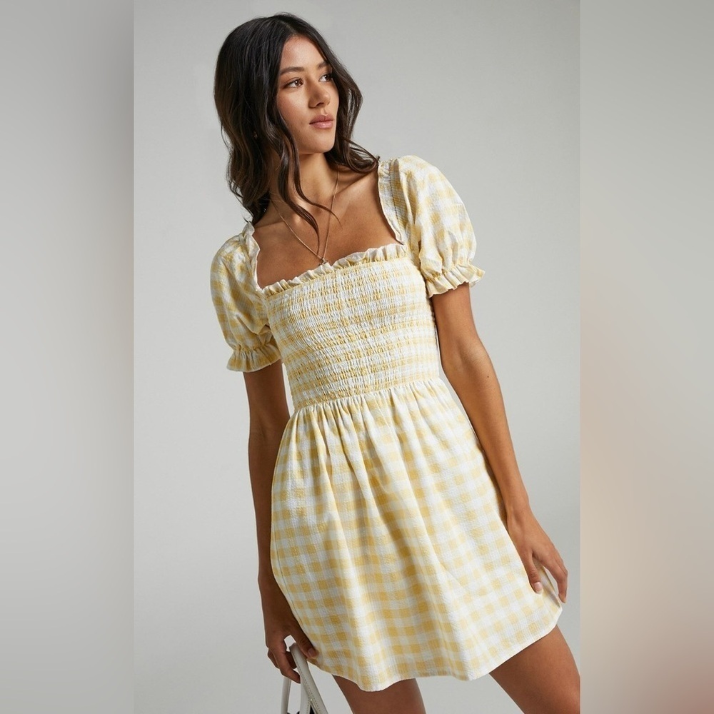 CHARLIE HOLIDAY Sienna yellow gingham mini dress size 8 NWT cottage core chic - Picture 13 of 14